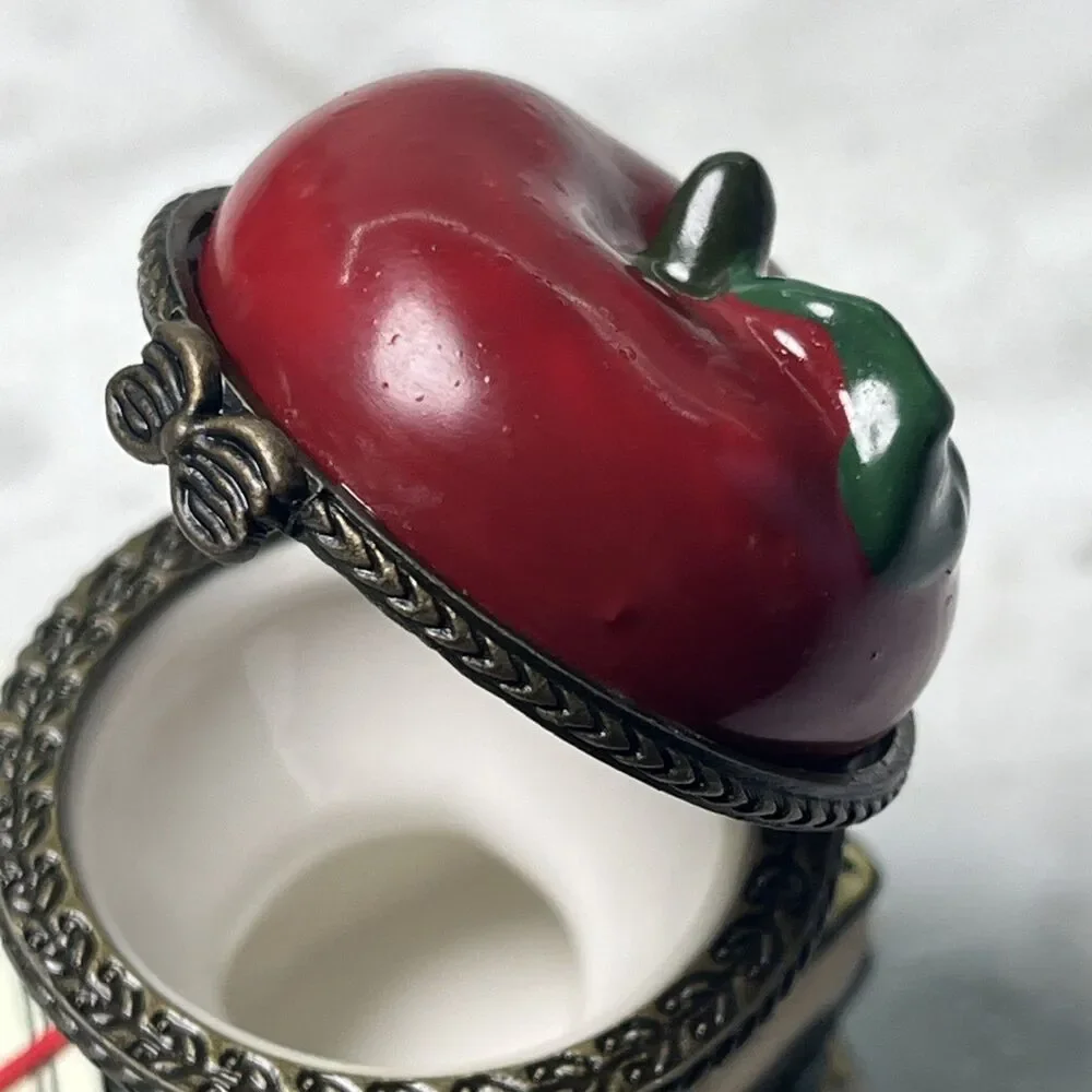 Ceramic apple & books ring or trinket box - Treasures Box teacher gift school